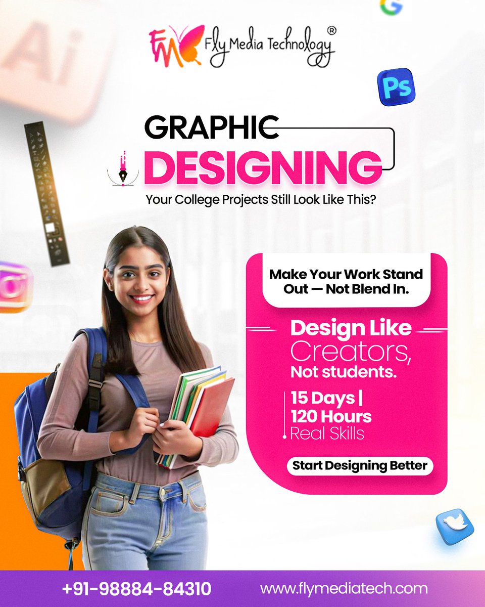 flymediatech1's tweet photo. Still making basic designs? 👀
Upgrade with real graphic design skills.
Flymedia Technology | 15 Days, hands-on training

📍 Plot no. 20, Vishal Nagar Ext, Ludhiana
📞 +91 98884-84310
🌐 https://t.co/uz7uLaIoZc

#graphicdesigning #ludhiana #designskills https://t.co/Xv8ej41xOJ