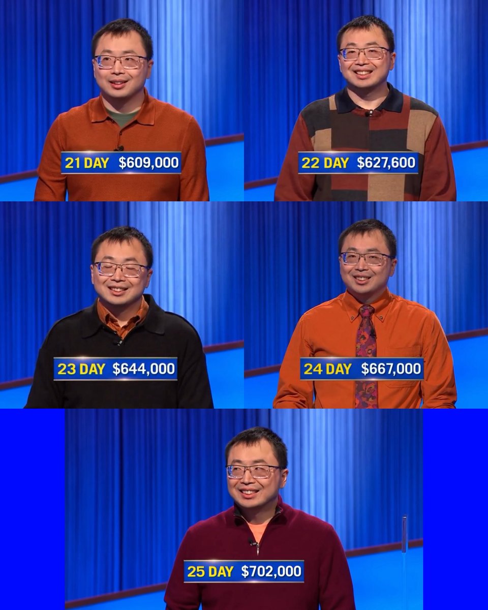 Jay_3085's tweet image. We’re gonna say Ta Ta for now to @Jeopardy! Super-Champ Jamie Ding. It was an honor watching him for over a month &amp;amp; while i’m sad his run has come to end I know he’ll return in January for the 2027 TOURNAMENT OF CHAMPIONS. Jamie ends his run with $882,605! #Jeopardy! 📺🟦💰🤯👏🏽