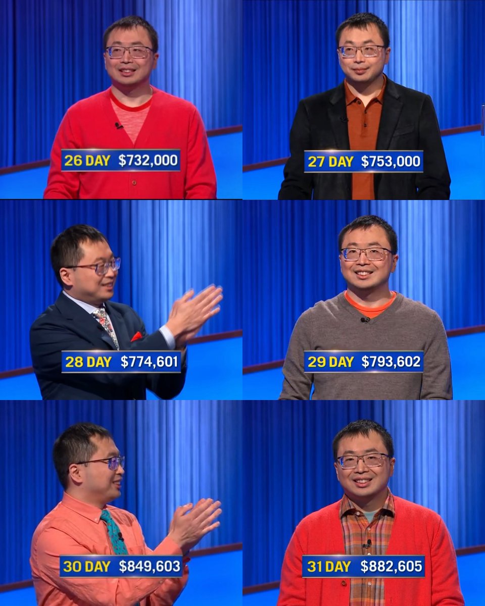 Jay_3085's tweet image. We’re gonna say Ta Ta for now to @Jeopardy! Super-Champ Jamie Ding. It was an honor watching him for over a month &amp;amp; while i’m sad his run has come to end I know he’ll return in January for the 2027 TOURNAMENT OF CHAMPIONS. Jamie ends his run with $882,605! #Jeopardy! 📺🟦💰🤯👏🏽