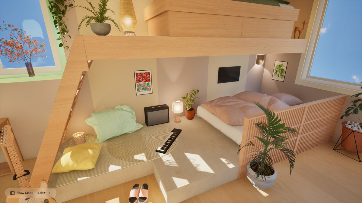 kagyoku0525's tweet image. 【#SmallSpaces】 ２段ベッド風のロフト作ってみた🍀🌷 ２階建てのコンテナハウスに２人暮らし設定だったので、スペース限られてちょい難しかったな💦２階をプライベート空間にして、１階は来客＆創作スペースに… お籠り感が出てるといいなぁ🩷🤭
