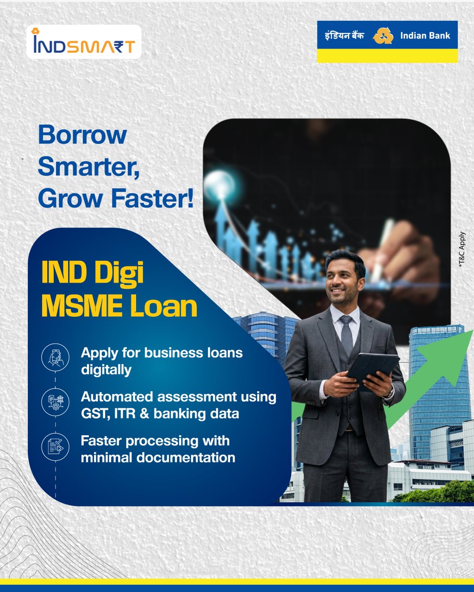 MyIndianBank's tweet photo. Don’t let funding hold back your next big move. With structured support and reduced risk, MCGS–MSME helps you scale bigger and smarter.
Know more - https://t.co/N8TopnhJaG

#IndianBank #MSME https://t.co/Ovc5fJeLFw