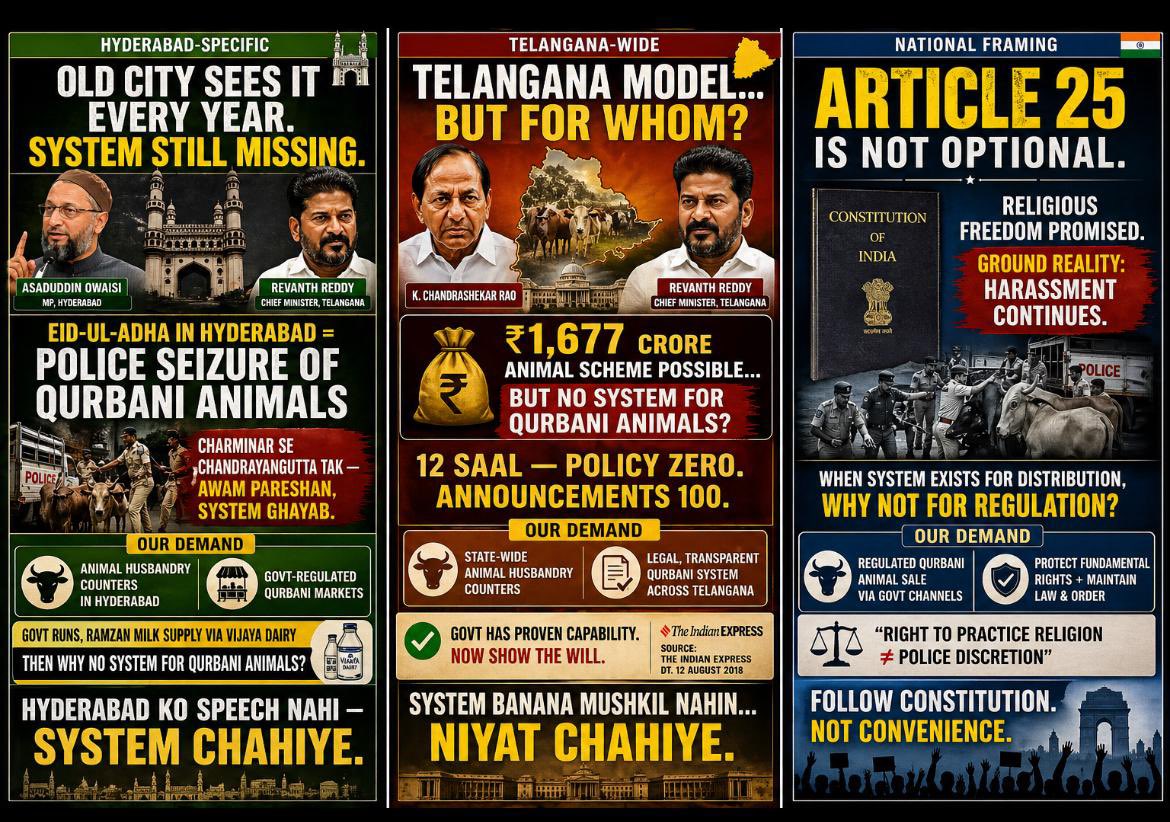 syedtaraqquadri's tweet image. Req @revanth_anumula #MohammedAzharuddin  @BMaheshgoud6666 @TelanganaCS implements Art 25. Rs1677Cr Animal Distribution #CMKCR’s achievement.System Exists.Infrastructure Exists. intent Missing. Stop Harassment. Start System @Khanumarfa @PTI_News @NizamJourno @OBT17 @infomubashir