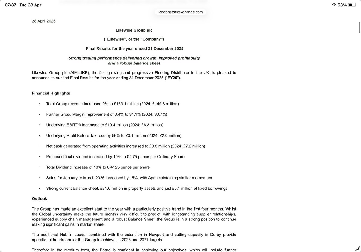 reb40's tweet image. #LIKE Tony Brewer continues to be successful in his mission to grind #HEAD down

“The Group has made an excellent start to the year with a particularly positive trend in the first four months” sounds good tho I wonder why they reference medium term goals over current? 🤔
I hold