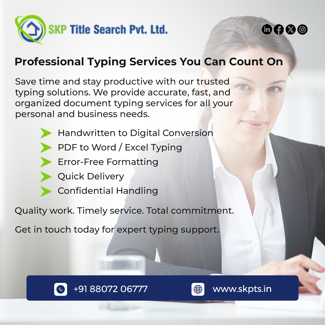 skptitlesearch's tweet photo. Professional Typing Services You Can Count On
Save time and stay productive with our trusted typing solutions.
For More Details:
Visit: https://t.co/1jbquG1ueY Call: +91 88072 06777
#TypingServices #ProfessionalTyping #DataEntryServices #ExpertTyping #skptitlesearch #skpts https://t.co/ED3kzMP48P