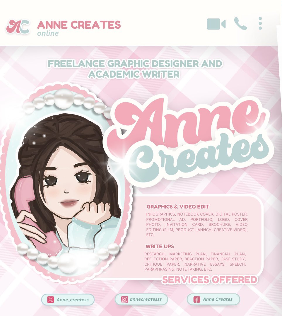 Annecreatess's tweet photo. @chwevern07 Anne Creates is interested! ˚ʚɞ˚‧｡
 — 5+ years freelance graphic designer and the task is one of our fortes!!

Message @/Anne_createss (our main acc) to inquire!

📞200 base rate

☎️ Samples: https://t.co/6FZ7HKUv0K https://t.co/scC9EdgiV1