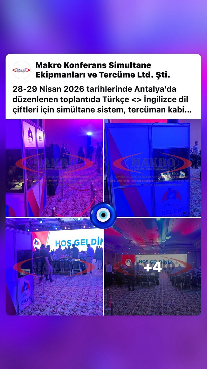 simultanemakro's tweet photo. 28-29 Nisan 2026 tarihlerinde Antalya’da düzenlenen toplantıda Türkçe <> İngilizce dil çiftleri için simültane sistem, tercüman kabini, alıcı kulaklıklar ve teknik destek hizmetimiz…
.
.
.
#simultane #simultaneousinterpretation #makrosimultane #infoport #tercüme https://t.co/IGf0YfLk46