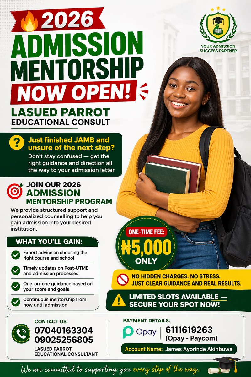 LasuedParrot's tweet photo. @favour80092 Send a dm to process your admission https://t.co/ZC0NNNJi0f