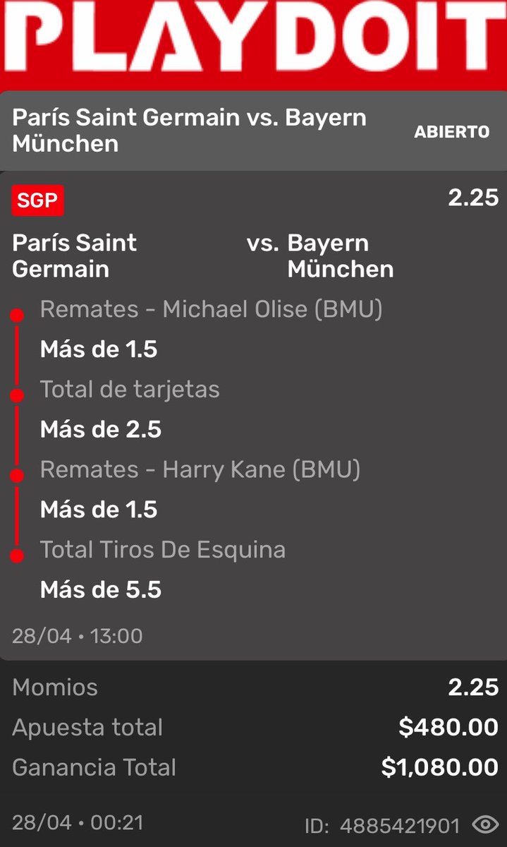 PicksBienBravos's tweet image. Vámonos con este pick que se puede dar sencillamente, partido reñido el de mañana
Nos jugamos los remates, tarjetas y córner de dan fácil.

Nos vemos en cajas 🍀🎰💰

#PicksBienBravos #Uefa #Champions #psg #bayern