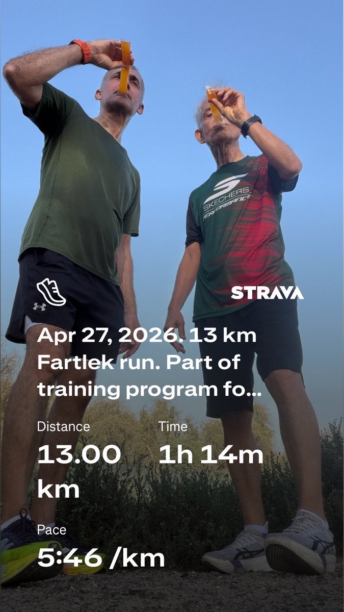 beshtawy's tweet photo. Apr 27, 2026. 13 km Fartlek run. Part of training program for Sanlam Cape Town Marathon, May 24, 2026. Dubai, UAE 🇦🇪#UAE #Dubai #running #Asics #Metaspeed_Sky_Tokyo @googlephotos #garminラン. Check out my run on Strava.
https://t.co/GgGL9Y0rHx https://t.co/MHvK3hAYX6
