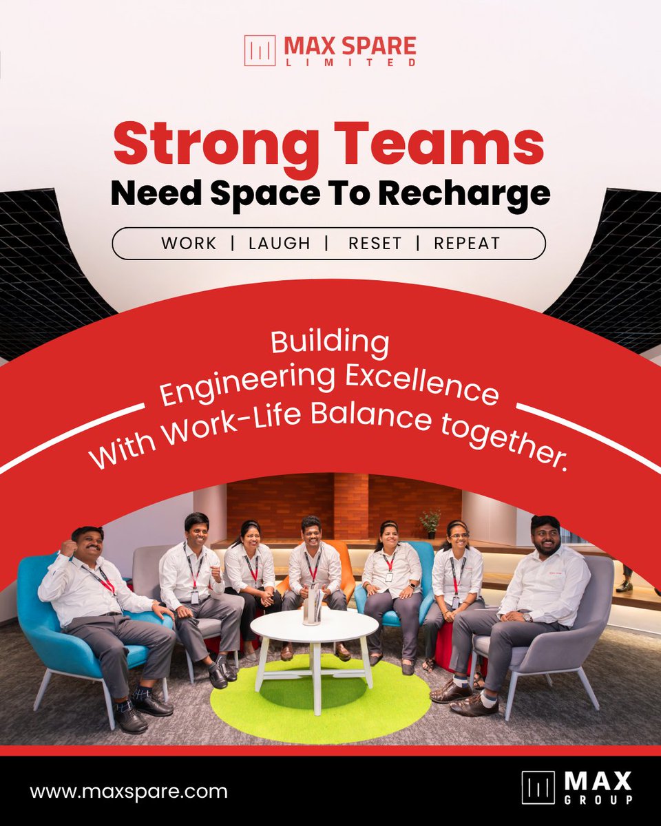 MAXSPARELIMITED's tweet image. At Max Spare, we believe that creating space for teams to connect, reset, and celebrate small wins strengthens the foundation of innovation and excellence.

Because when teams feel energized, better engineering follows.

#WorkCulture #ManufacturingExcellence #WorkLifeBalance =