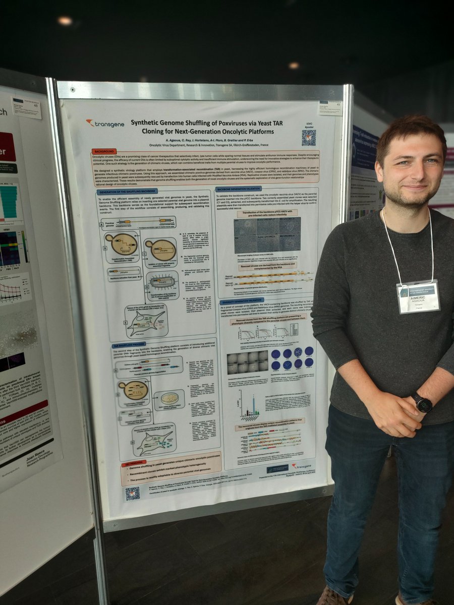 TransgeneSA's tweet photo. 🧬 @TransgeneSA à l’#IOVC2026 !
Présentation d’un poster montrant comment le brassage de génomes de poxvirus dans la levure permet de créer de nouveaux virus oncolytiques.

📰 https://t.co/WfRBWyMgE6 https://t.co/w2ZspsNKSe