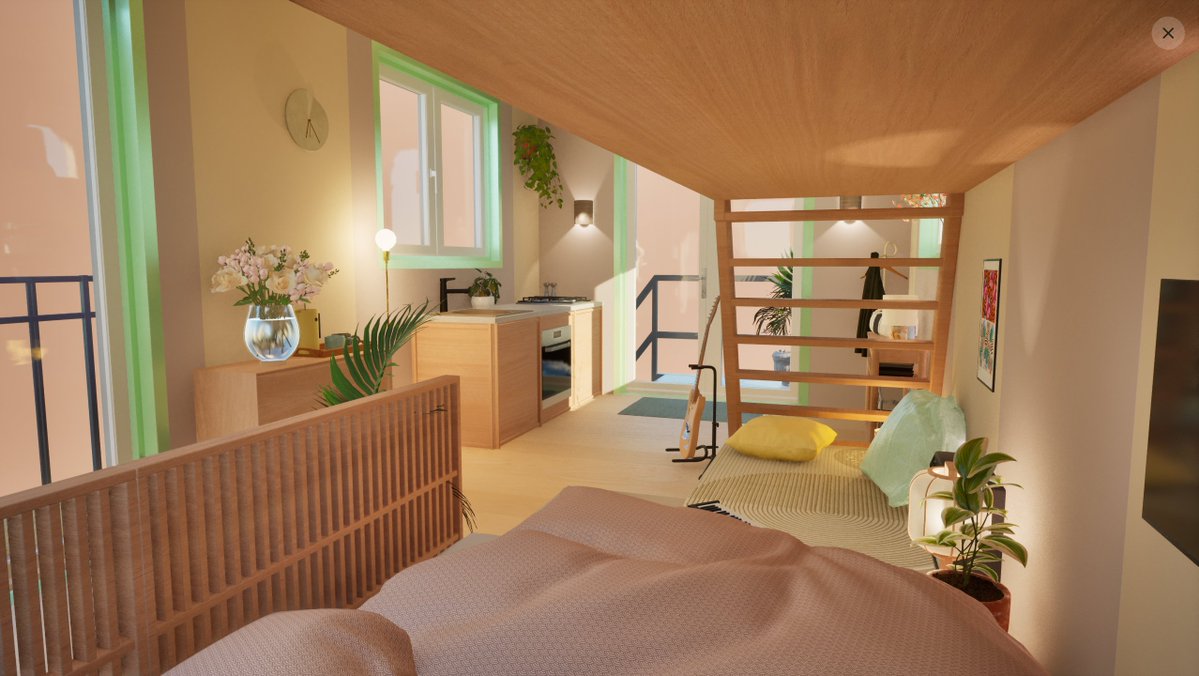 kagyoku0525's tweet image. 【#SmallSpaces】 ２段ベッド風のロフト作ってみた🍀🌷 ２階建てのコンテナハウスに２人暮らし設定だったので、スペース限られてちょい難しかったな💦２階をプライベート空間にして、１階は来客＆創作スペースに… お籠り感が出てるといいなぁ🩷🤭