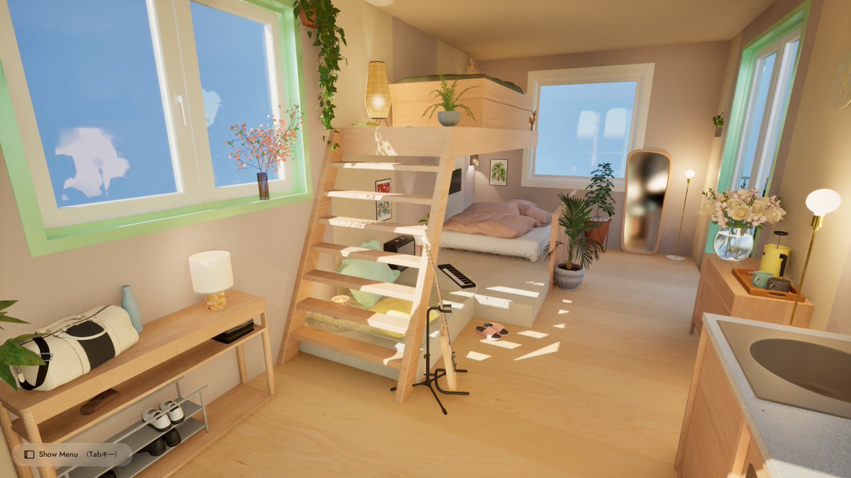 kagyoku0525's tweet image. 【#SmallSpaces】 ２段ベッド風のロフト作ってみた🍀🌷 ２階建てのコンテナハウスに２人暮らし設定だったので、スペース限られてちょい難しかったな💦２階をプライベート空間にして、１階は来客＆創作スペースに… お籠り感が出てるといいなぁ🩷🤭