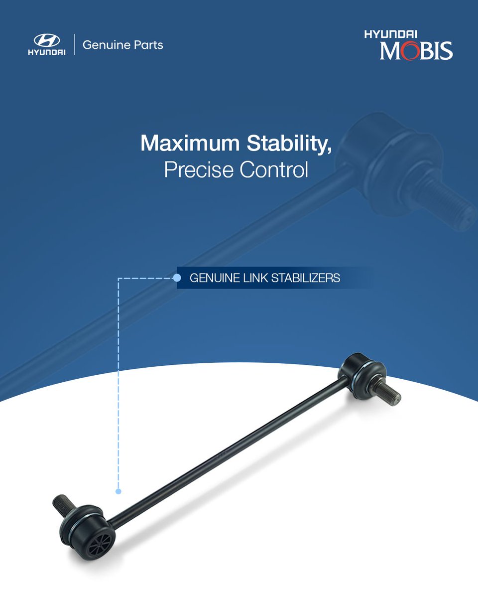 HyundaiMobisIN's tweet image. Choose Genuine Link Stabilizers - precision-engineered to eliminate body roll and smooth out the roughest roads for a perfectly balanced ride.
#HyundaiMobis #GenuineParts #CarCare #CarMaintenance #DriveSmooth