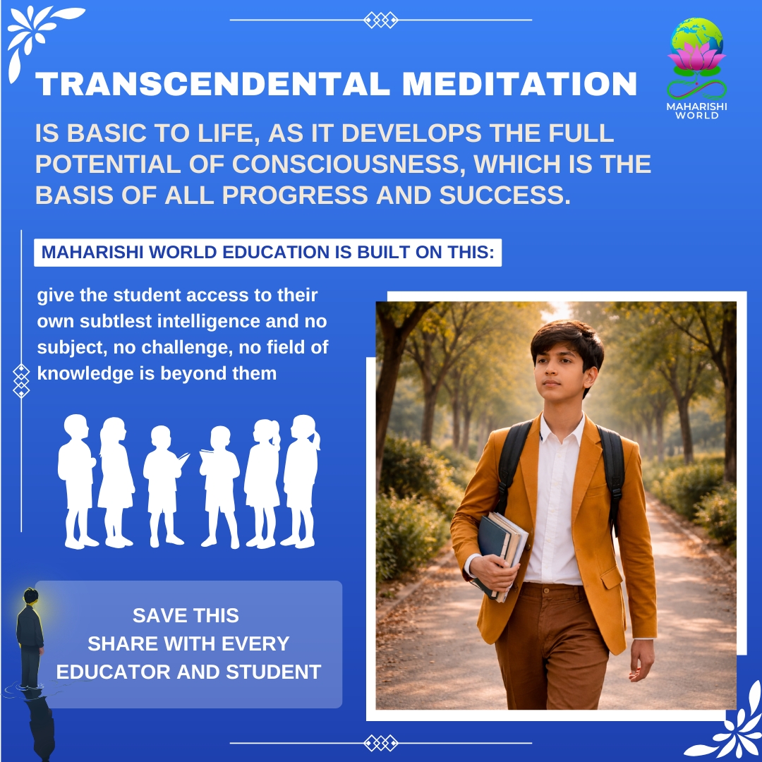 MaharishiworldE's tweet image. Stop telling students to just "study harder." True comprehension comes from unlocking the mind's infinite potential. Transcendental Meditation shifts learning from stressful memorization to intuitive understanding. 🧠📚 #MaharishiWorld #Education #StudentSuccess