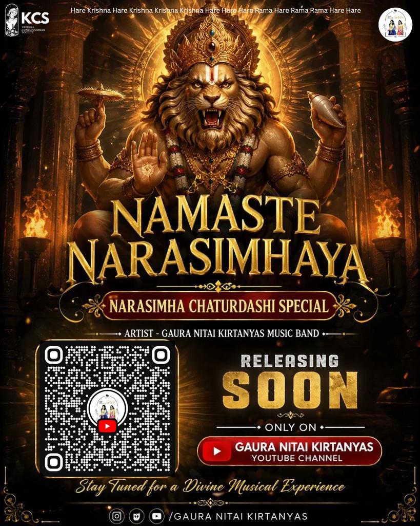 Namaste Narasimhaya - coming soon on Narasimha Chaturdashi only on Gaura Nitai Kirtanyas YouTube channel. 
Get yourself ready to welcome the Lord with a powerful bhajan! ❤️‍🔥🙌🪷