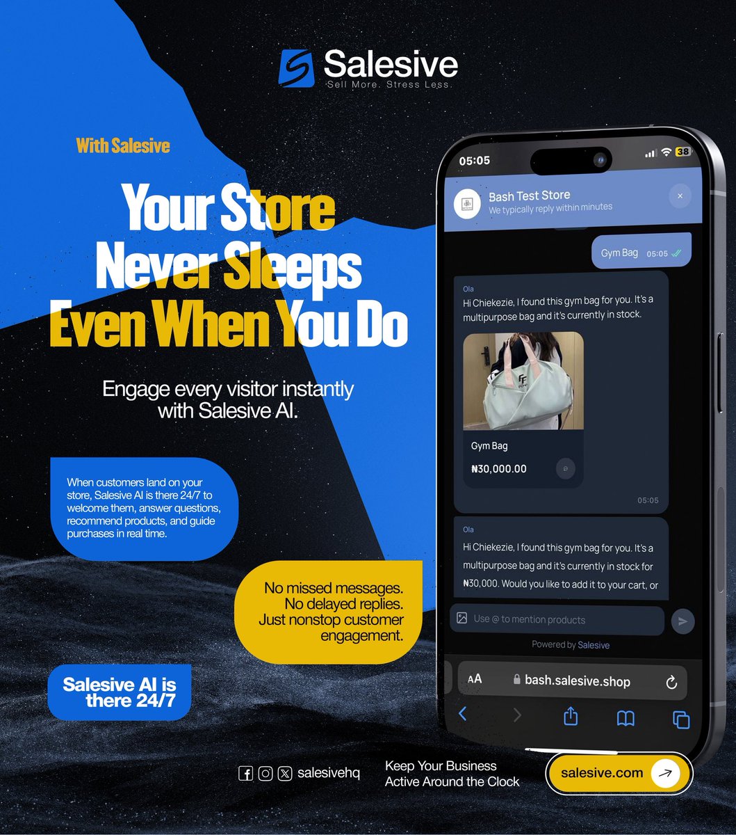 salesivehq's tweet photo. Your store should work 24/7 even when you don’t.

Salesive AI handles your customers, replies instantly, and helps you close more sales 💼🚀

#Salesive #AI #Ecommerce #BuildInPublic https://t.co/dNjFOvWaXI