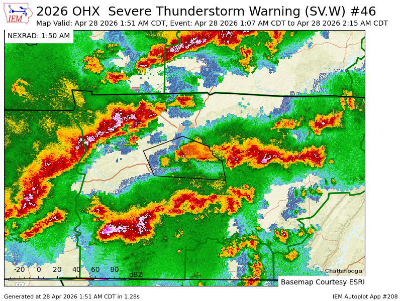 OHX updates Severe Thunderstorm Warning [wind: 60 MPH (RADAR