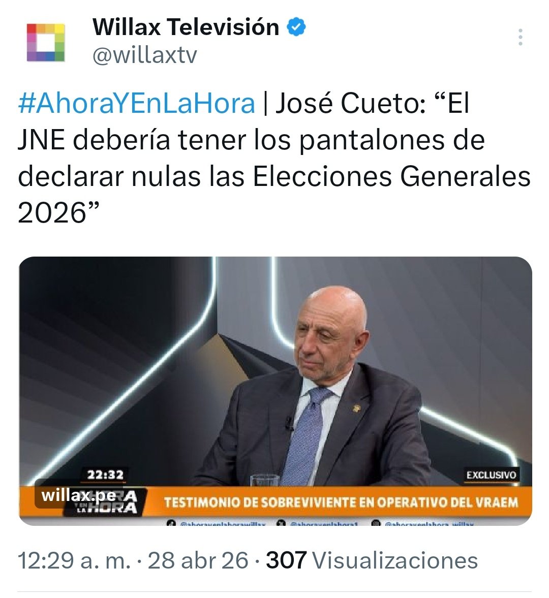 Se siguen sumando voces a la exigencia de declaratoria de NULIDAD TOTAL DE LAS ELECCIONES.
Esta vez fue el congresista José Cueto quien alzó su voz.
<a href="/JNE_Peru/">JNE Perú</a> <a href="/robertoburneob/">Roberto Burneo</a>