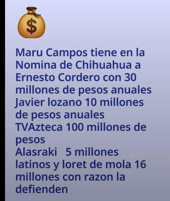EL PAN UTILIZA EL PRESUPUESTO DE LOS ESTADOS EN LOS QUE GOBIERNA PARA SAQUEARLOS, ASI ESTA PLAGADO DE VIVIDORES LA NOMINA DE MARU CAMPOS DESDE EL GOBIERNO DE CHIHUAHUA 👇👇👇👇👇👇
#RENUNCIA_MARU_CAMPOS