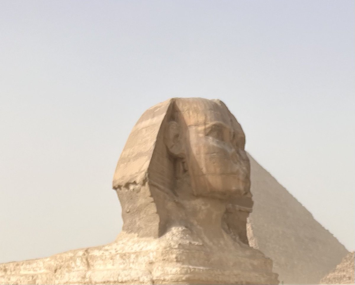 RadwaOsama_'s tweet photo. @wolfybear3 @VoidSimonF @GarbageHuman24 Why use an edited image to support a claim when the real thing is widely documented? This is the Great Sphinx of Giza as it actually appears—l, here’s a photo I took myself. It looks nothing like the altered version being shared https://t.co/c2q6H4F6K6