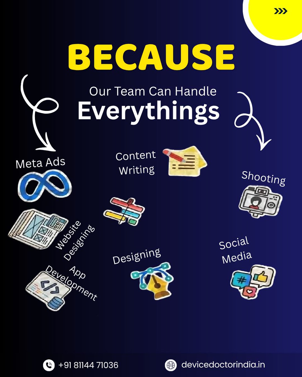 In_DeviceDoctor's tweet photo. Our clients are chilling 😎
Because we handle everything.

From strategy to execution — we’ve got it covered:

💬 Let’s build something powerful together.

#DeviceDoctorIndia #DigitalMarketing #BusinessGrowth #MetaAds #ContentMarketing https://t.co/7N6lokrefs
