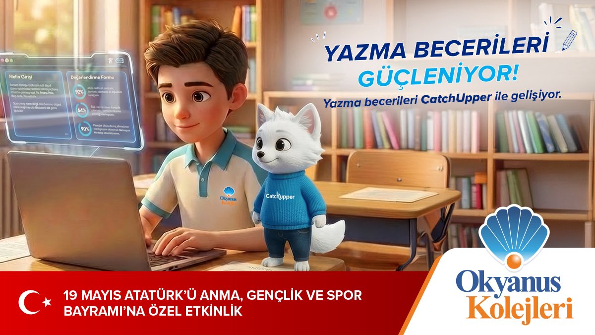 okyanuskoleji's tweet photo. Okyanusta Öğrenci Yazar – CatchUpper Değerlendirir

Okyanus Kolejleri Ortaokul Türkçe Bölüm Başkanlığı olarak, eğitimde yapay zekâ destekli uygulamaları aktif şekilde kullanmaya devam ediyoruz. Türkiye Yüzyılı Maarif Modeli’nin beceri temelli yaklaşımı doğrultusunda, öğrencilerimizin özellikle yazma becerilerini geliştirmeye yönelik yenilikçi çalışmalar yürütüyoruz.

Bu kapsamda öğrencilerimiz, kendi el yazılarıyla oluşturdukları özgün metinleri CatchUpper sistemi üzerinden yükleyecek; yazıları yapay zekâ tarafından tıpkı bir öğretmen gibi okunarak değerlendirilecektir. Yazım ve noktalama hataları, anlatım gücü ve ifade becerileri detaylı analiz edilerek öğrencilere kapsamlı geri bildirim sunulacaktır.

Ayrıca öğrencilerimiz, bireyselleştirilmiş yapay zekâ asistanları ile etkileşim kurarak öğrenme süreçlerini destekleyecek ve kendilerini geliştirme fırsatı bulacaktır.

🇹🇷 19 Mayıs Atatürk’ü Anma, Gençlik ve Spor Bayramı kapsamında gerçekleştirilecek bu çalışma ile öğrencilerimiz hem tarih bilinci kazanacak hem de yapay zekâ destekli yazma deneyimi yaşayacaktır.

Okyanus Kolejleri olarak; düşünen, üreten ve kendini doğru ifade eden bireyler yetiştirmeye devam ediyoruz.
