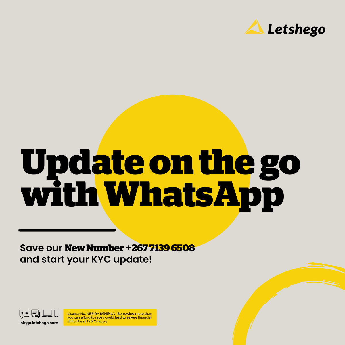 letshegobw's tweet photo. Why wait in line when you can update your KYC details from the palm of your hand. Our new WhatsApp line +26771396508 allows you to submit your required documents instantly.

Required Documents
➡️  identity document
➡️  proof of income
➡️  recent utility bill or affidavit. https://t.co/nLuRKrBtzv