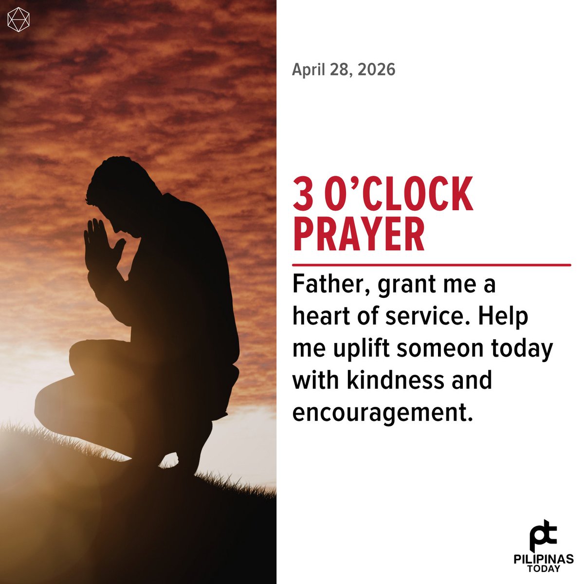 PilipinasToday_'s tweet image. Father, grant me a heart of service. Help me uplift someone today with kindness and encouragement.

#PilipinasToday
#AfternoonPrayer
#3PMPrayer