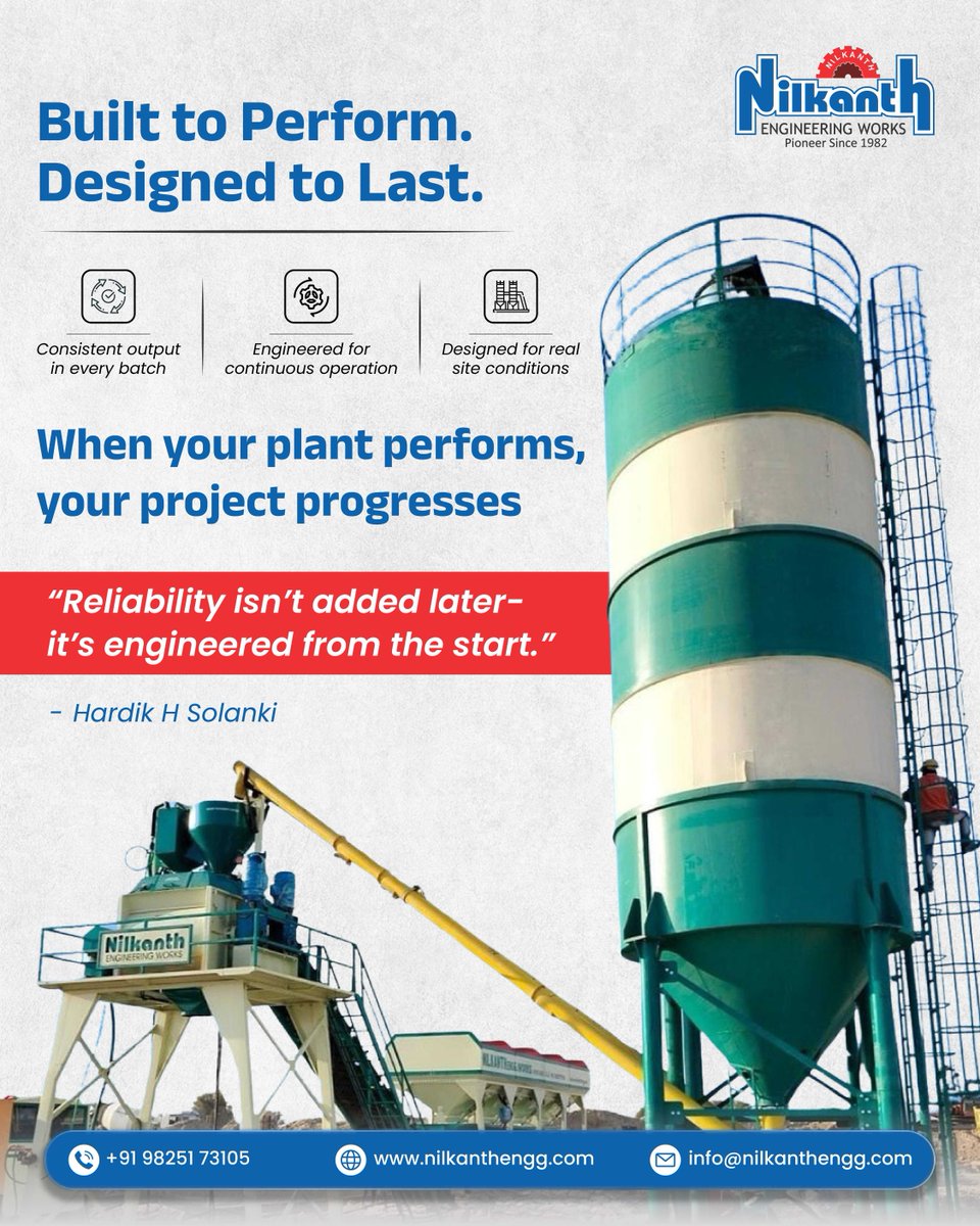 nilkanth_engg's tweet image. Built to Perform. Designed to Last.

Consistent output. Reliable performance.
When your plant runs right, projects move without interruption.

Engineered for reliability from the start.

Nilkanth Engineering Works — Since 1982.

#NilkanthEngineering #MadeInIndia #BatchingPlant