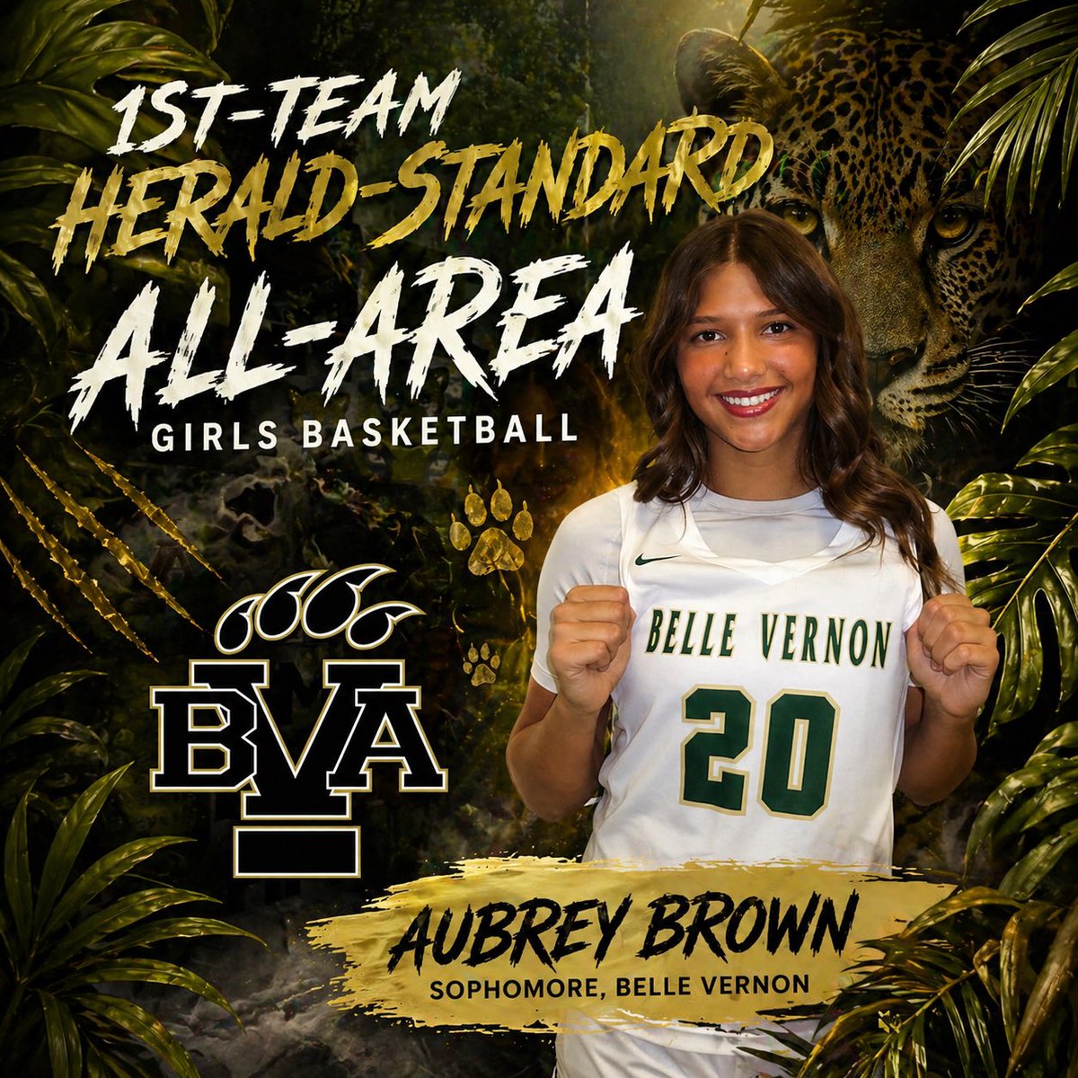 BVAbasketball's tweet photo. 1οΈβ£ Aubrey Brown (1st Team)
First Team. Earned, not given. ππ
Aubrey Brown named Herald-Standard All-Area 1st Team β a season full of dominance, leadership, and big-time moments.
Belle Vernon on top. #RISEGRINDROAR #LeopardPride https://t.co/aR2ZEKDEea