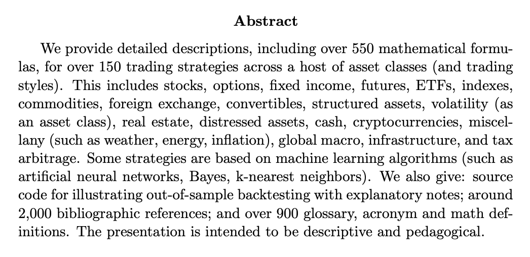 PtrPomorski's tweet photo. You've heard of 101 Dalmatians but have you heard of 151 Trading Strategies? https://t.co/3BVCH24eIZ

Pretty cool btw, neatly ordered, alpha is there for sure when you start tweaking the strats. https://t.co/BF0mI4j0Cn