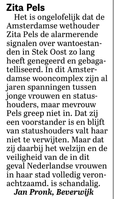 Post voor Zita Pels van de <a href="/gemeenteraad020/">Gemeenteraad</a>