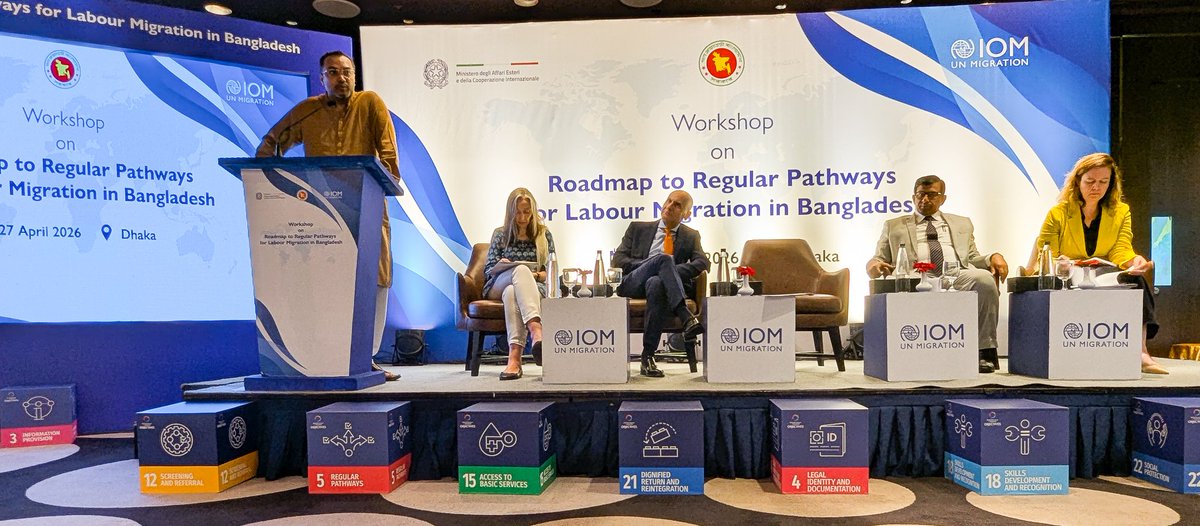 IOMBangladesh's tweet image. Advancing safer, regular #migration 

This Monday, @UNmigration &amp;amp; 🇧🇩 Government, w/@ItalyMFA, convened a workshop in Dhaka to shape a roadmap for regular labour migration pathways -- focusing on ethical recruitment, job readiness, safe mobility &amp;amp; sustainable reintegration.