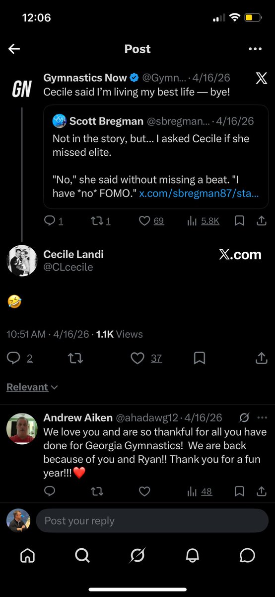 jaysbeamcup's tweet photo. @Jim_Nastics_ @Gymnastics_Now Considering Cecile doesn’t miss elite gym, I doubt she’s going to UGA to train for the olympics with a coach who doesn’t miss that world. just my opinion https://t.co/bZF94gfWvP