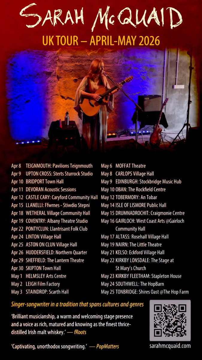 sarahmcquaid's tweet image. -&amp;gt; #Skipton #NorthYorkshire Thurs, #HelmsleyArtsCentre #Helmsley Fri, #LeighFilmFactory #Leigh #Wigan Sat, #ScarthHall in #Staindrop (near #BarnardCastle), #CountyDurham Sun, &amp;amp; the #tour continues through 6 June, with more summer dates to follow. See -&amp;gt;