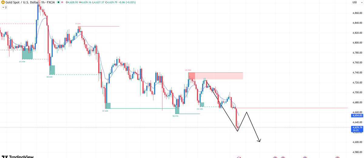 #XAUUSD #GOLD 

From the hourly chart, gold prices have broken below the previous support level of $4660. The next strong support level is around $4600-$4610.

Trading Strategy: Focus on the resistance level of $4660-$4670 and the strong support level of $4600-$4610. Primarily