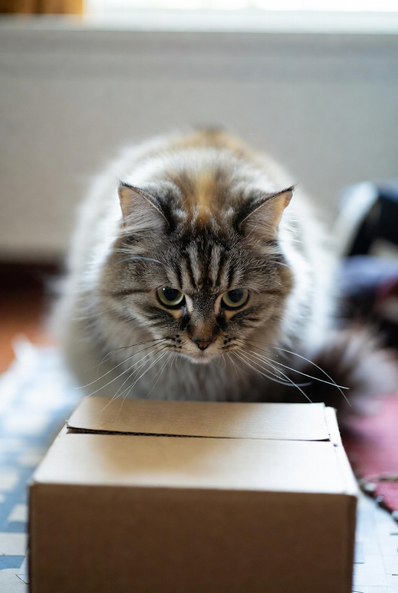 StarsSwallows's tweet photo. There was a moment when I caught my cat staring intently at a cardboard box like it was the most fascinating thing in the world. Just makes you wonder what goes on in their little heads during such epic battles with inanimate objects. https://t.co/VyFY8je2oL