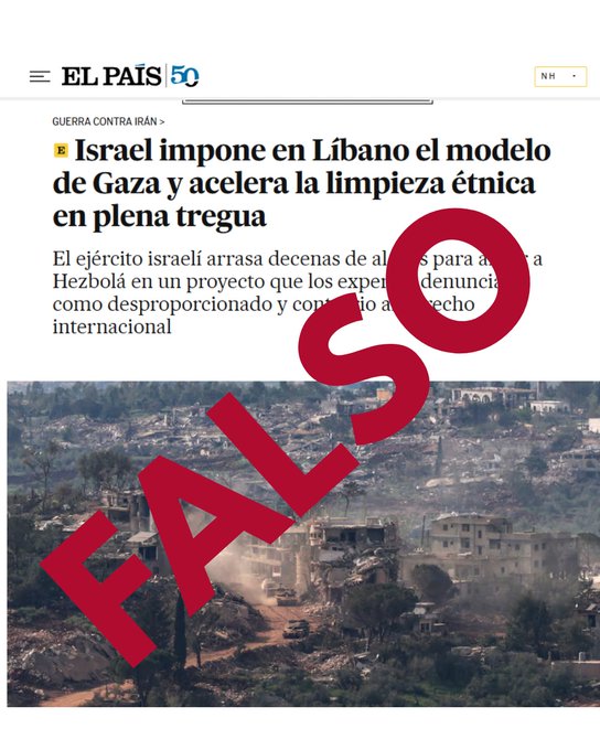 No. Esta mentira descarada no la publica Al Jazeera, Al Arabiya, Fars News o Al Manar, es El País de España, supuestamente el periódico más prestigioso del país.
🇮🇱🔥🇪🇸
Esto no es periodismo, ésto es activismo puro y duro destinado a promover el odio a los judíos y al país de los