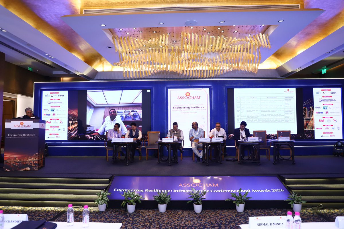 ASSOCHAM4India's tweet photo. At the Infrastructure Conference & Achiever’s Awards 2026, the focus also shifted to Ease of Doing Business in the highways sector where issues, impact, cost pressures, and execution bottlenecks continue to define outcomes on the ground.

Anchored by Shri Ramesh Chandra Jain, Executive Director, G R Infraprojects Ltd., the session moved beyond surface-level discussion to examine what is actually slowing projects down and what must change, from contracting frameworks and dispute resolution to on-site technology and coordination across agencies.

With representatives from distinguished companies in the room, the discussion reflects the voices of those building India’s highways every day. Because improving ease of doing business is not policy alone, it is execution, alignment, and accountability at every step.

#ASSOCHAM #Infrastructure #Highways #EaseOfDoingBusiness #EODB #EngineeringResilience #ViksitBharat

@MORTHIndia @rcjainnhai @ambishhh @Kavitasharma412