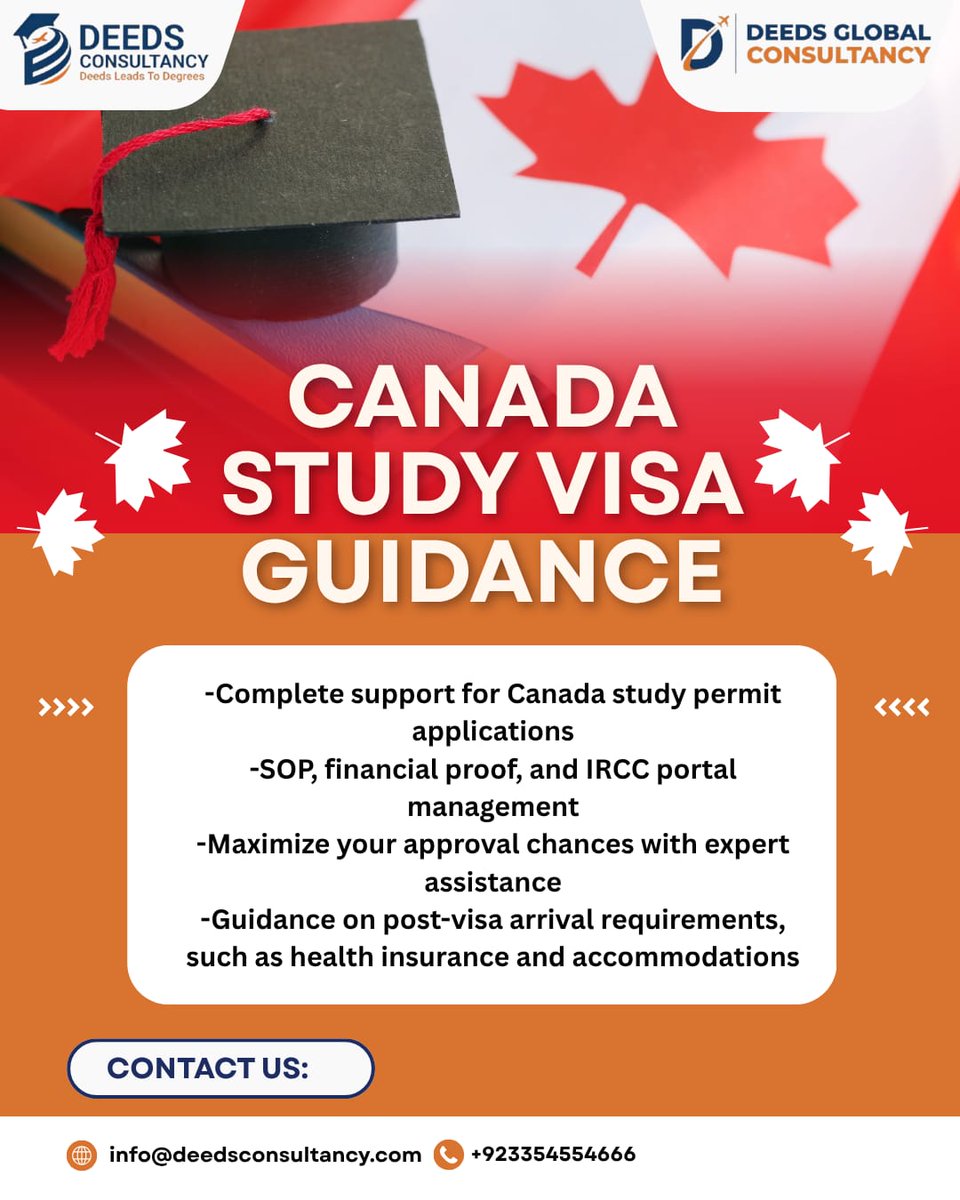 deedsconsult's tweet image. Canada Study Visa Guidance 

"Maximize your chances for Canada study permit approval with expert SOP and financial proof assistance. 🎓🌎 

#StudyInCanada #StudyVisa #CanadaVisa #DeedsConsultancy #SOP #ImmigrationSupport #Accommodation"