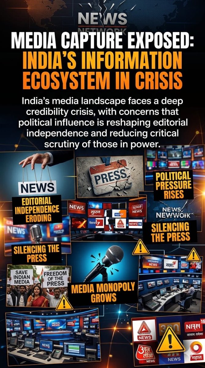 ayeshazahr80067's tweet image. Concerns grow over media credibility in India—political influence, shrinking press freedom, and rising polarization challenge independent journalism. Strong institutions need a free, accountable press. #MediaFreedom #India #Journalism #Democracy