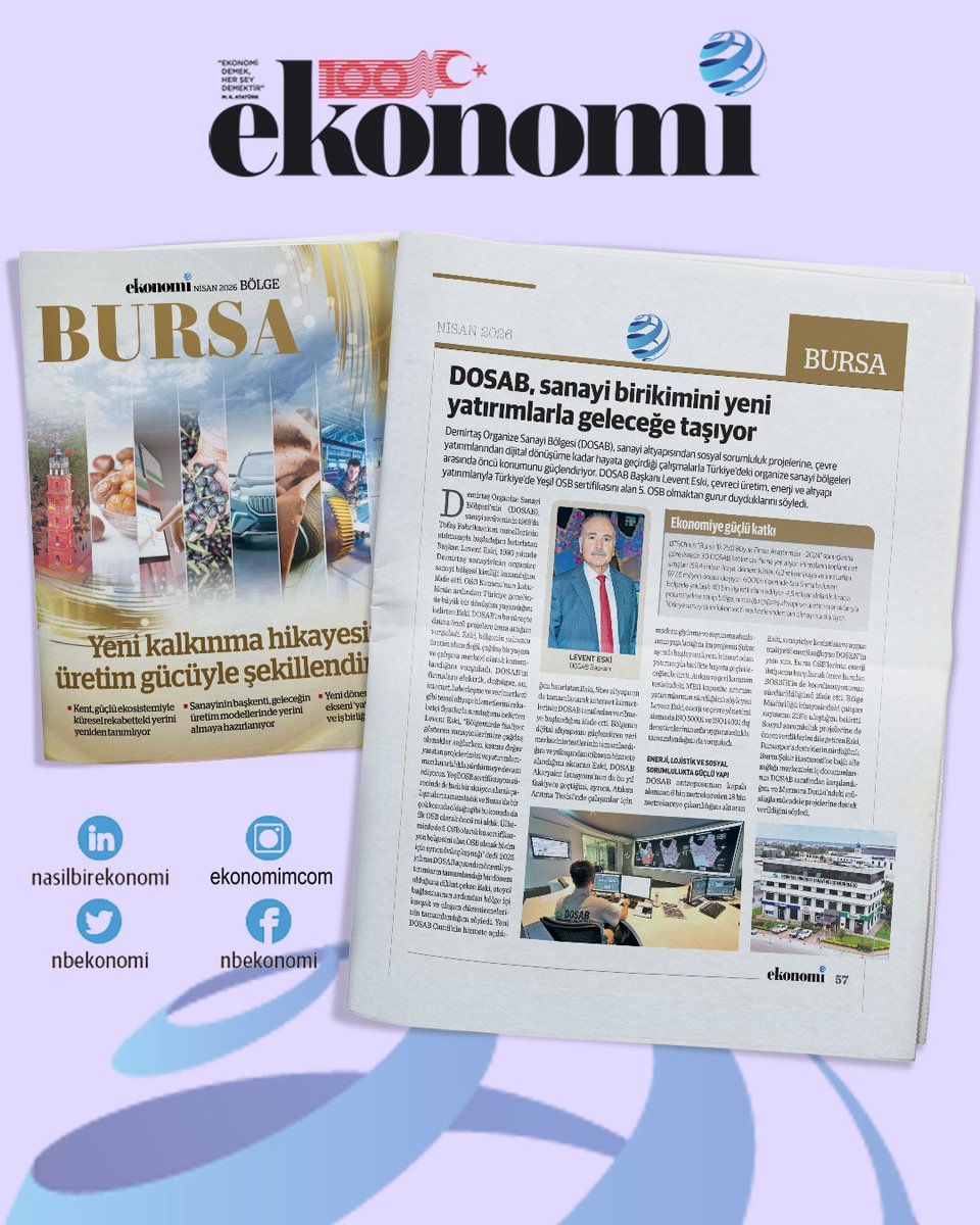 dosab16's tweet photo. Nasıl Bir Ekonomi Gazetesi Bursa Bölge eki DOSAB Sayfası...  DOSAB, sanayi birikimini yatırımlarla geleceğe taşıyor! #DOSAB https://t.co/V1bwWxRhPu