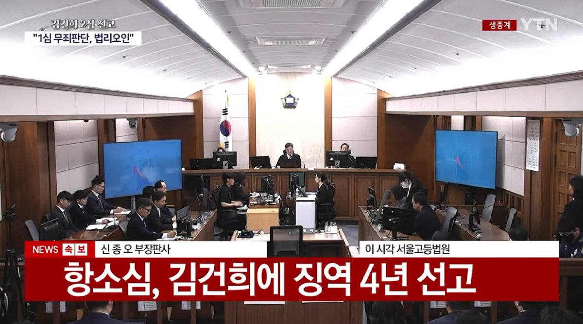 [속보] 김건희 여사 항소심, 징역 4년 및 벌금 5천만원
1심에 나온 무죄 일부가 원심 파기.
1심은 징역 1년 8개월 및 추징금 1281만원이었음.