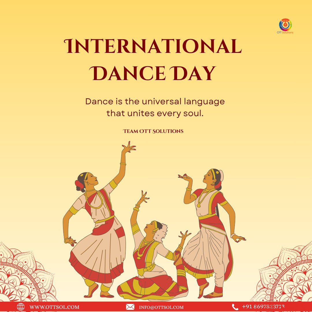 ottsolutions25's tweet image. Today we celebrate the beauty of expression and the joy of movement. Dance has the power to bring us all together, no matter where we are in the world.

#InternationalDanceDay #DanceLife #OTTSolutions #CelebrateMovement #JoyOfDance #DanceDay