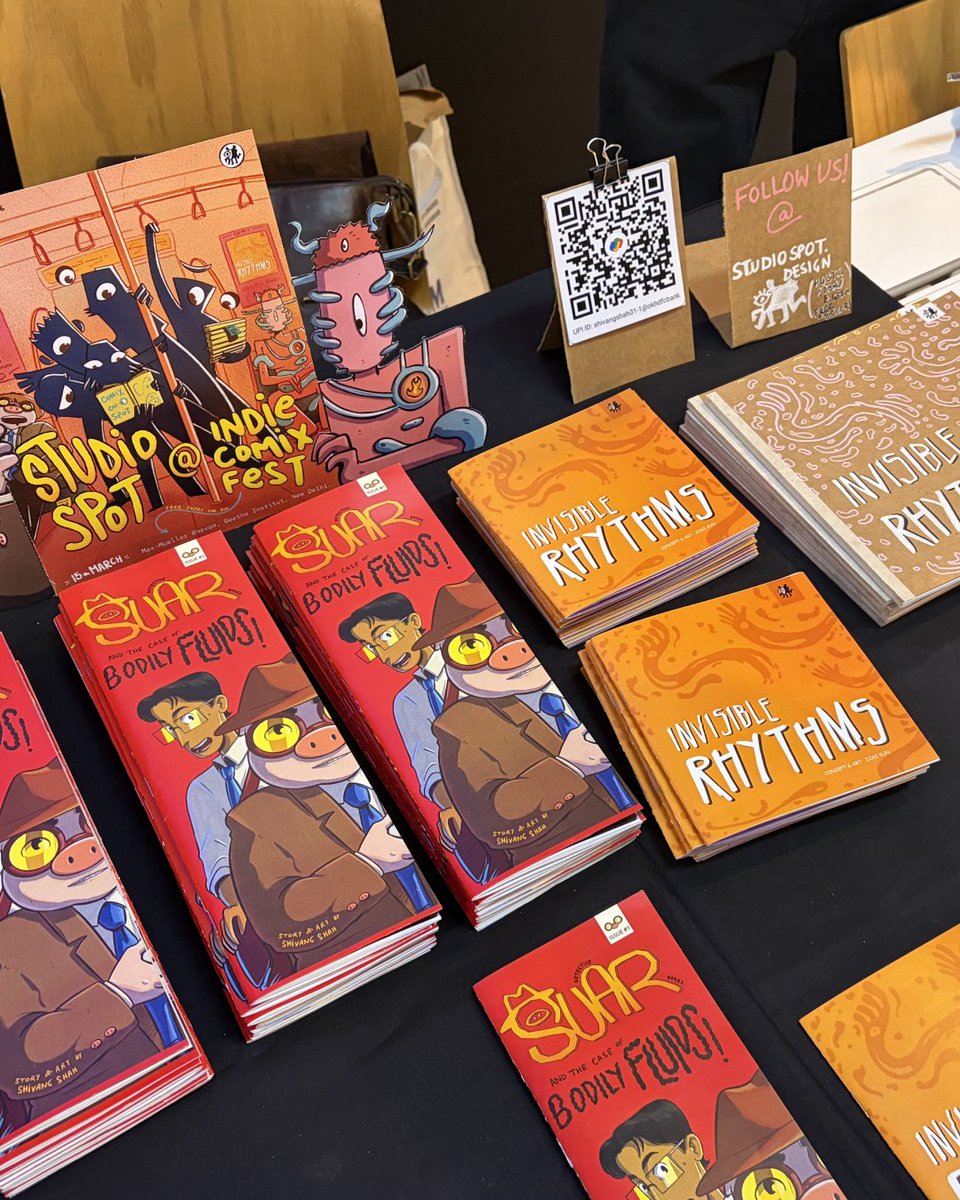 studiospotin's tweet photo. Amdavaad! Come meet us at Indie Comix Fest on 3rd May.

We’re bringing Detective Suar Barns and Invisible Rhythms, two of our debut comics that got sold out at ICF Delhi. Now back with fresh reprints!

Venue: Kadamb Centre for Dance, Opp. Parimal Garden, CG road, Ahmedabad https://t.co/mfUjmMrsJ0