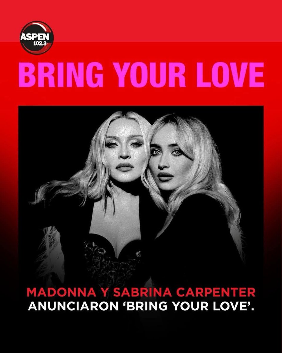 federicoramos40's tweet image. #Shazam #Facebook #Twitter #officialcharts #Billboard #bigtop40 #Aria  #Grammys #mtv #bbcradio2 #BbcRadio1 #cocacola

ASPEN YA TIENE LISTO EL ESTRENO DE Madonna y Sabrina!! 

BRING YOUR LOVE 
Confessions On The Dancefloor II 

30/04

LOVERS!! LOVERS!! 
Stay Tuned!!