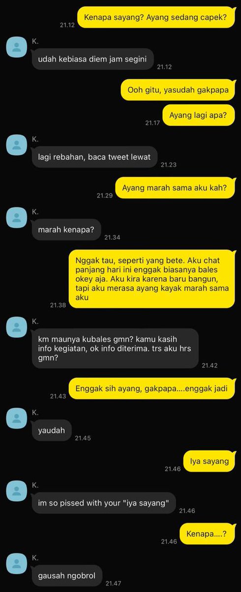 mcanhood's tweet photo. kalo ditanya kenapa korban gak ngelawan, kenapa korban gak defensif. coba dong gimana rasanya punya pasangan yang tiap permintannya gabisa diturutin langsung marah dan ngambek kaya gini? https://t.co/VJENHT39eE