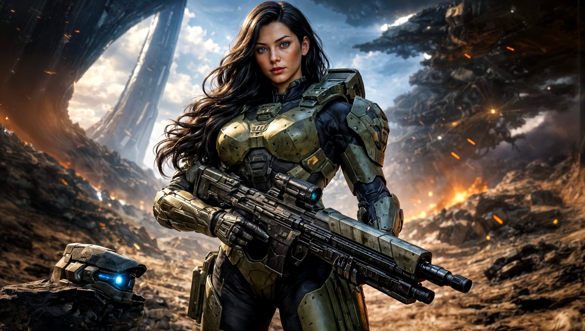 VollaRo83's tweet image. Good morning

#aiartoftheday, #Gaming, another character converted from male to female, the female version of #MasterChief (aka John-117), meet the new Master Chief, Jane-117.

Created with @NightcafeStudio 

#aiart #DailyArt #GamingArt #HALO #NightCafe #NightCafeStudio #GameOn