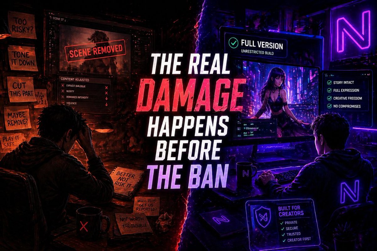 Dearest_Crypt's tweet photo. Most damage doesn’t come from outright bans, it happens earlier, when devs start holding back just to stay safe.

When creators can’t trust the system, the work suffers. Real progress starts with platforms they can actually rely on.

 @nudix_io #Nudix https://t.co/eU1Yg6Nk2f